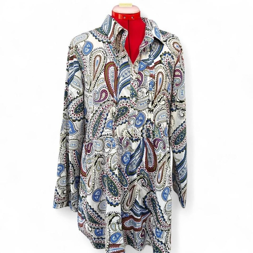 Collections Etc Paisley Button Up Shirt Dress Size Large‎ Boho Western Summer